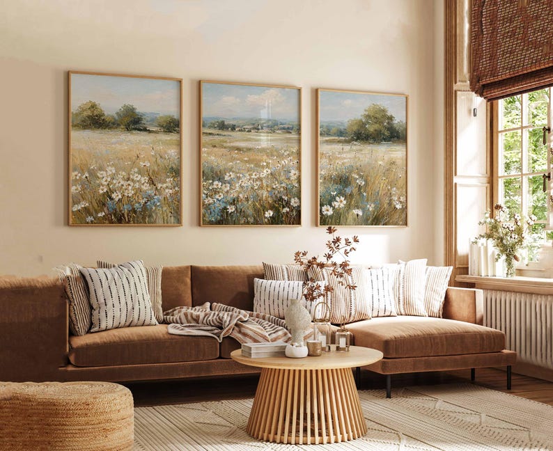 Wildflower Meadow Prints (set of 3): Summer Field Landscape Triptych - Etsy