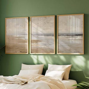 Coastal Beach Triptych Art Print Set: Minimalist Seascape Living Room Decor image 6