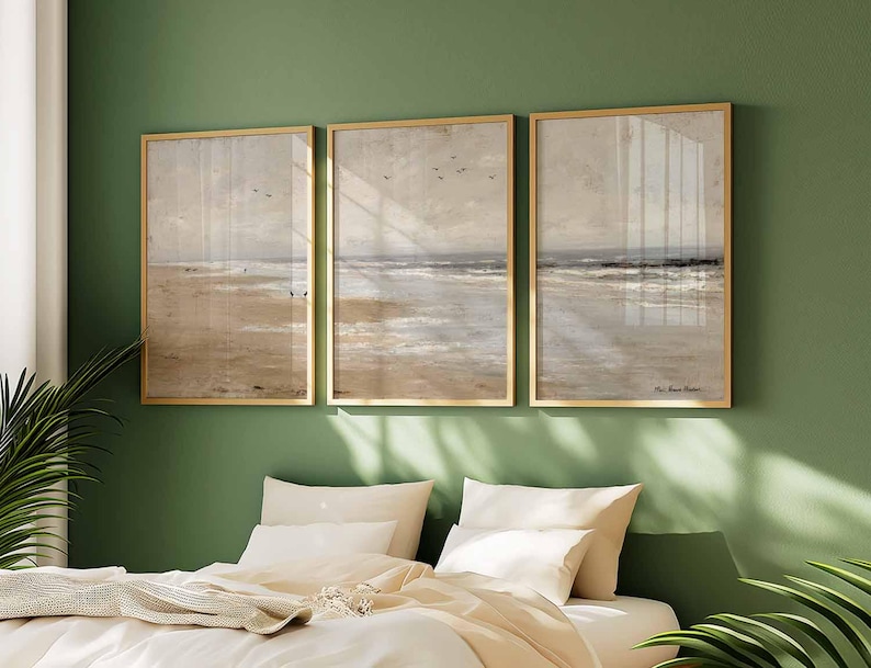 Coastal Beach Triptych Art Print Set: Minimalist Seascape Living Room Decor image 6