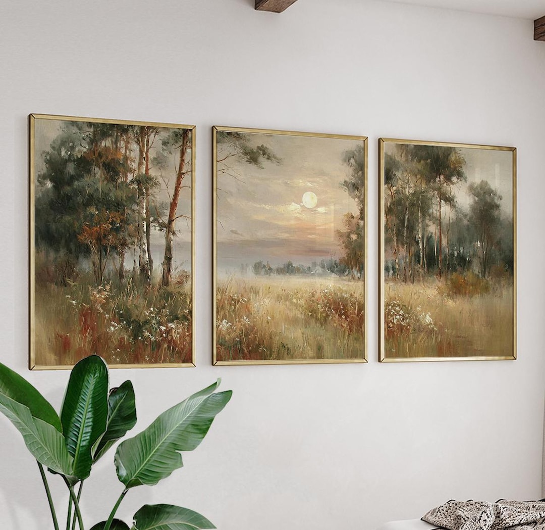 Neutral Forest Wall Art Set of 3 Posters | Misty Woodland Landscape ...