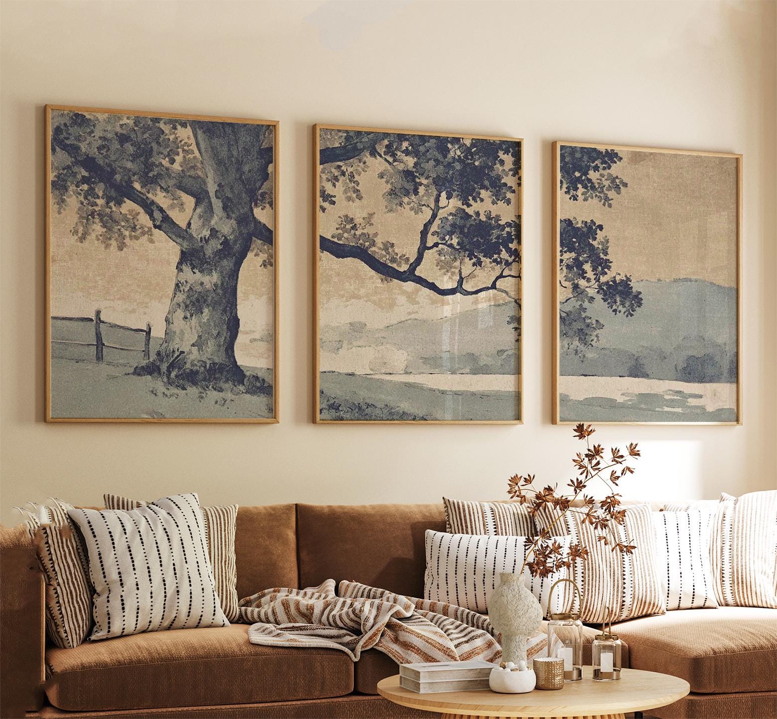 Abundant Countryside 拡張アート 3枚セット Vintage Oak Tree Landscape Art | Triptych Nature Poster Set