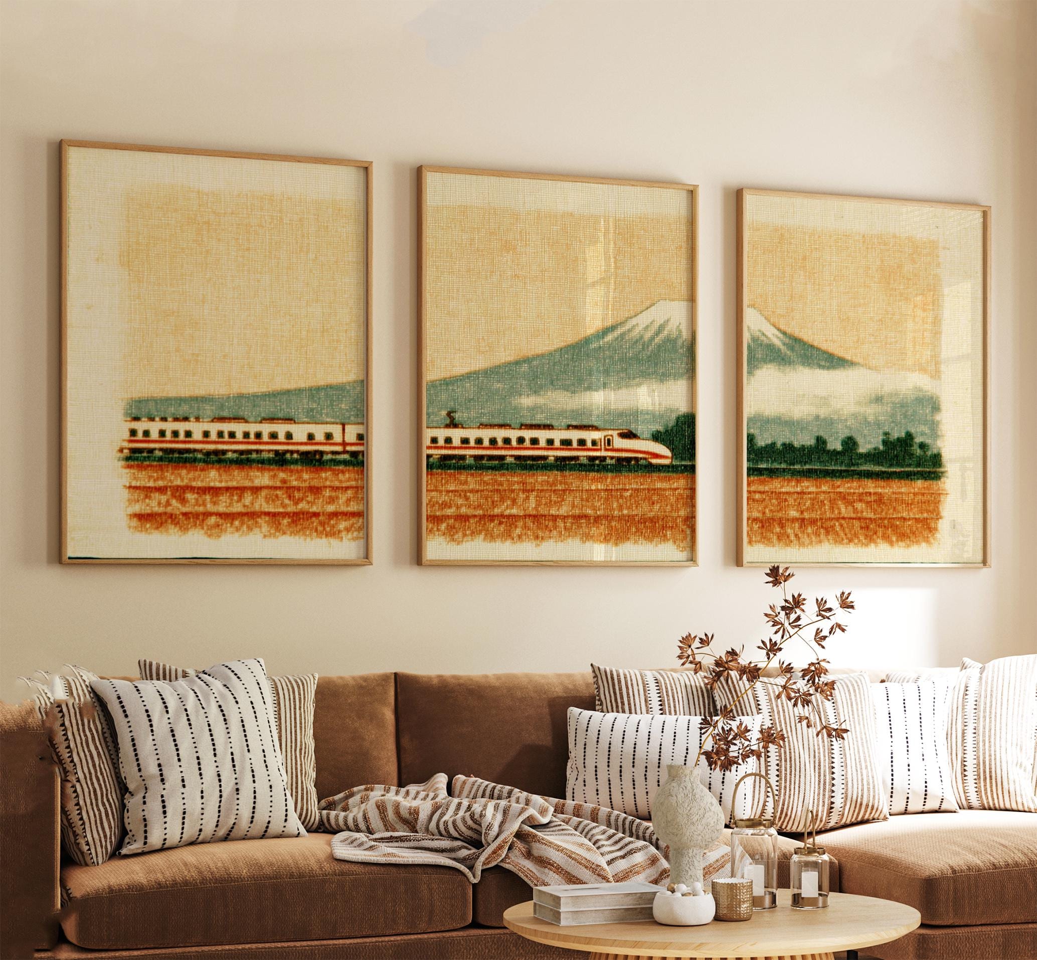 Mount Fuji Express Train Poster Set | Japanese Landscape Railway
