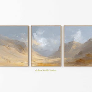 Desert Landscape Poster Set of 3, Abstract Canyon Wall Art, Earth Tone Print, Textured Brush Stroke Painting, Modern Nature Home Decor