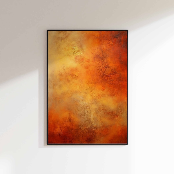 Gold and Orange Abstract Painting Poster, Modern Wall Decor, Stylish Gold Art, Unique Orange Abstract Poster, Vibrant Color Palette Print