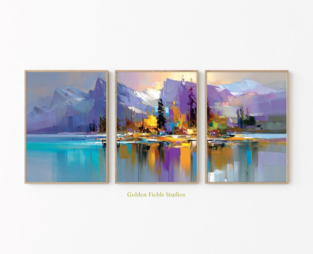 Canadian Rockies Poster Set of 3, Abstract Mountain Lake Wall Art ...