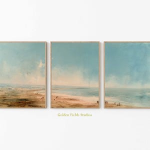 Ocean Seascape Wall Art, Set of 3 Prints, Coastal Beach Poster, Vintage Style Art, Blue Sea Wall Decor, Unframed Nautical Prints