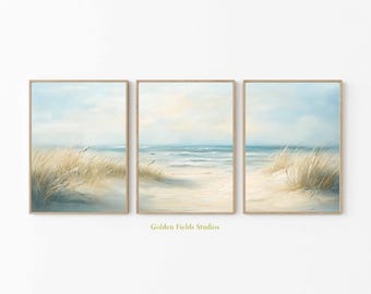 Coastal Sand Dunes Art Print Set: Beach Triptych, Ocean Shoreline