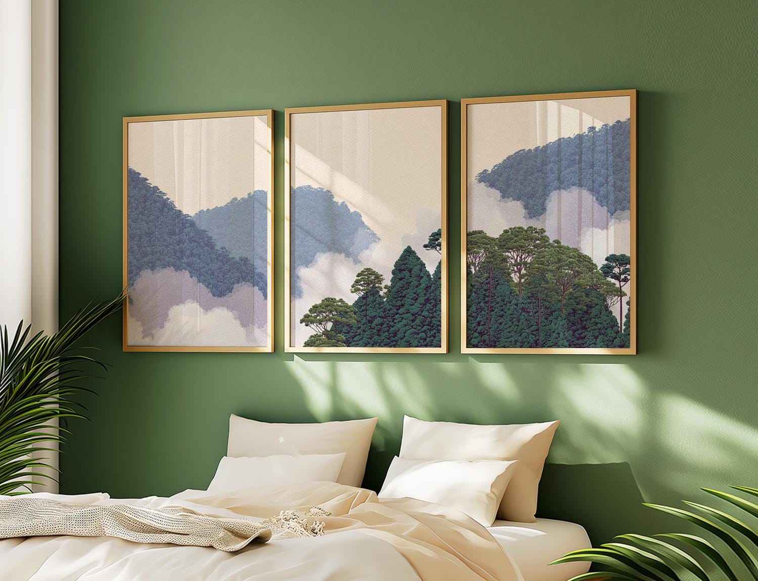 Misty Forest Hills Poster Set of 3 | Minimalist Nature Wall Art