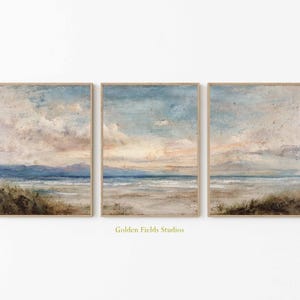 Ocean Seascape Wall Art, Set of 3 Prints, Coastal Beach Poster, Vintage Style Art, Blue Sea Wall Decor, Unframed Nautical Prints