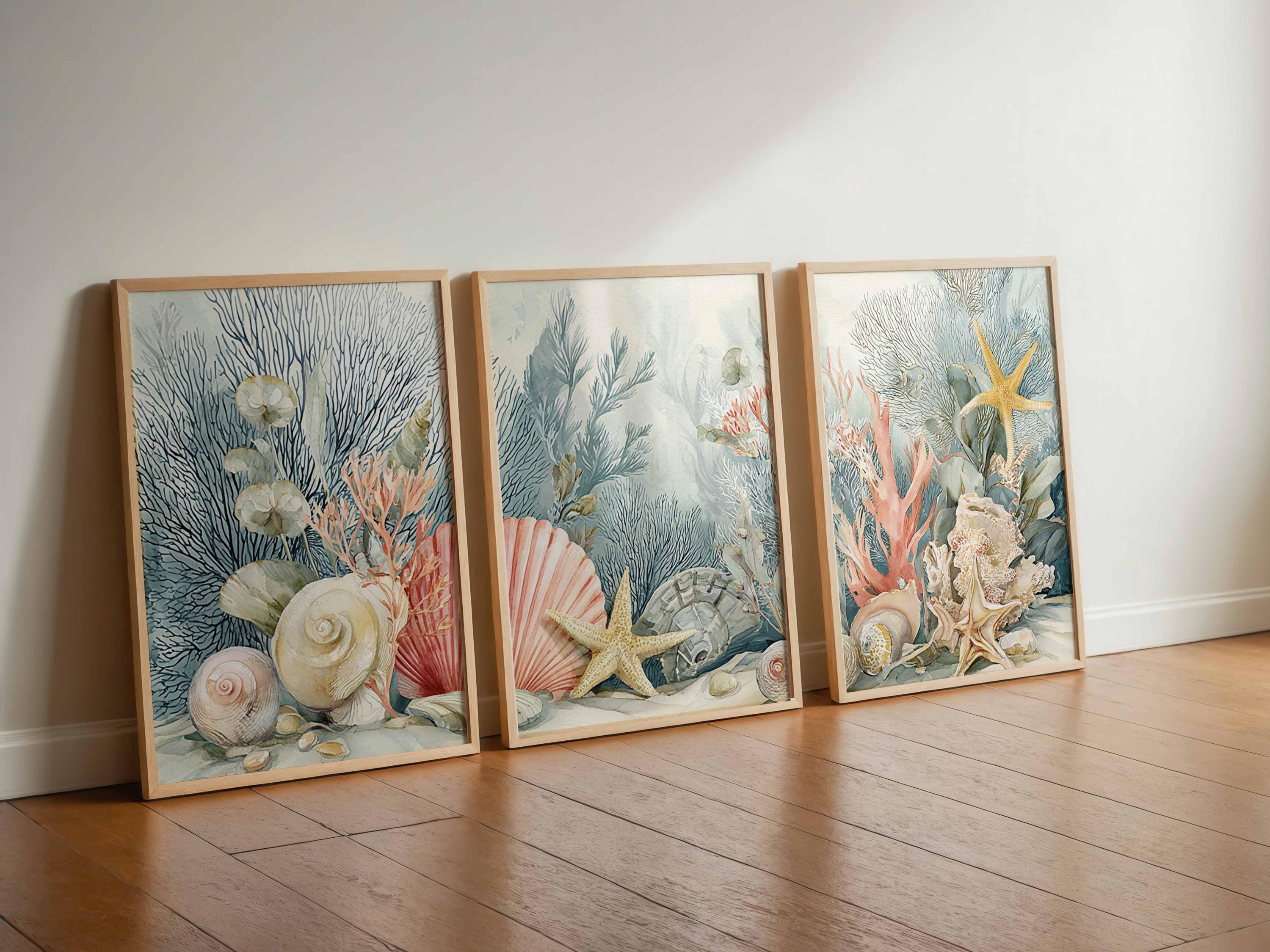 Coastal Seashell Wall Art Set: Beach House Nautical Prints - Etsy UK