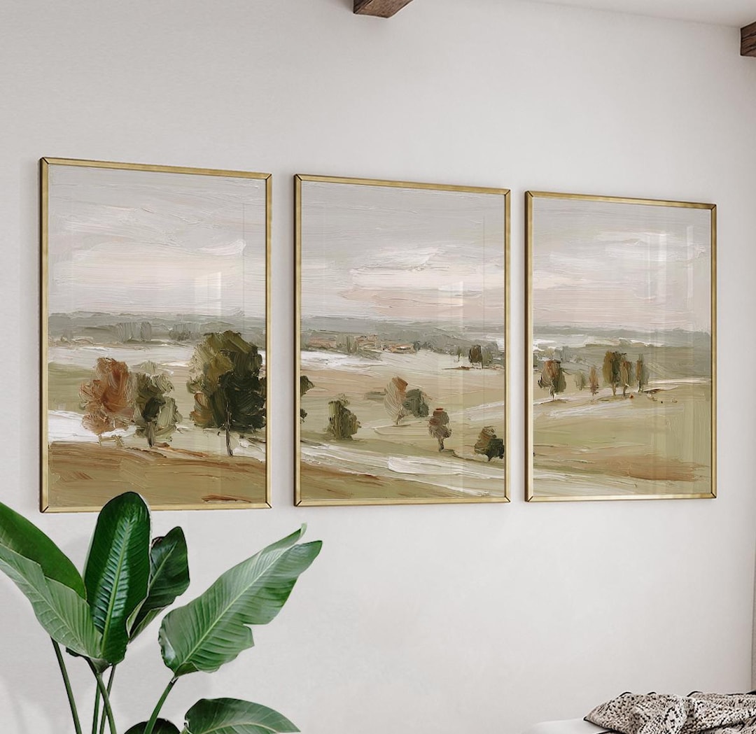 Rural Landscape | Abstract Countryside Triptych Wall Art | Neutral ...