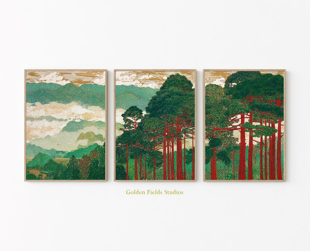 Green Mountain Forest Posters Set of 3 | Tree Landscape Wall Art - Etsy