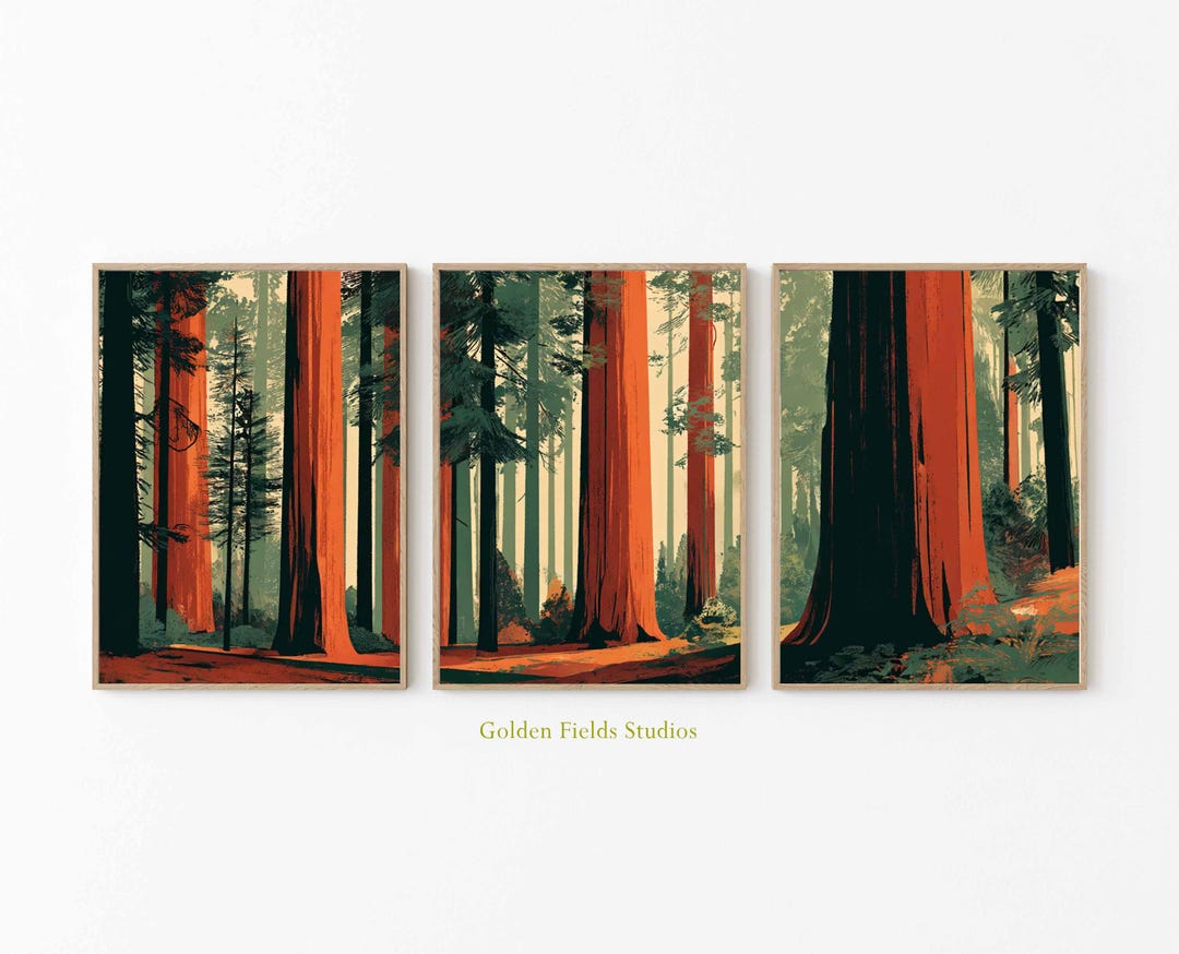 Redwood Forest Poster Set of 3, Vintage Tree Wall Art Print, National ...