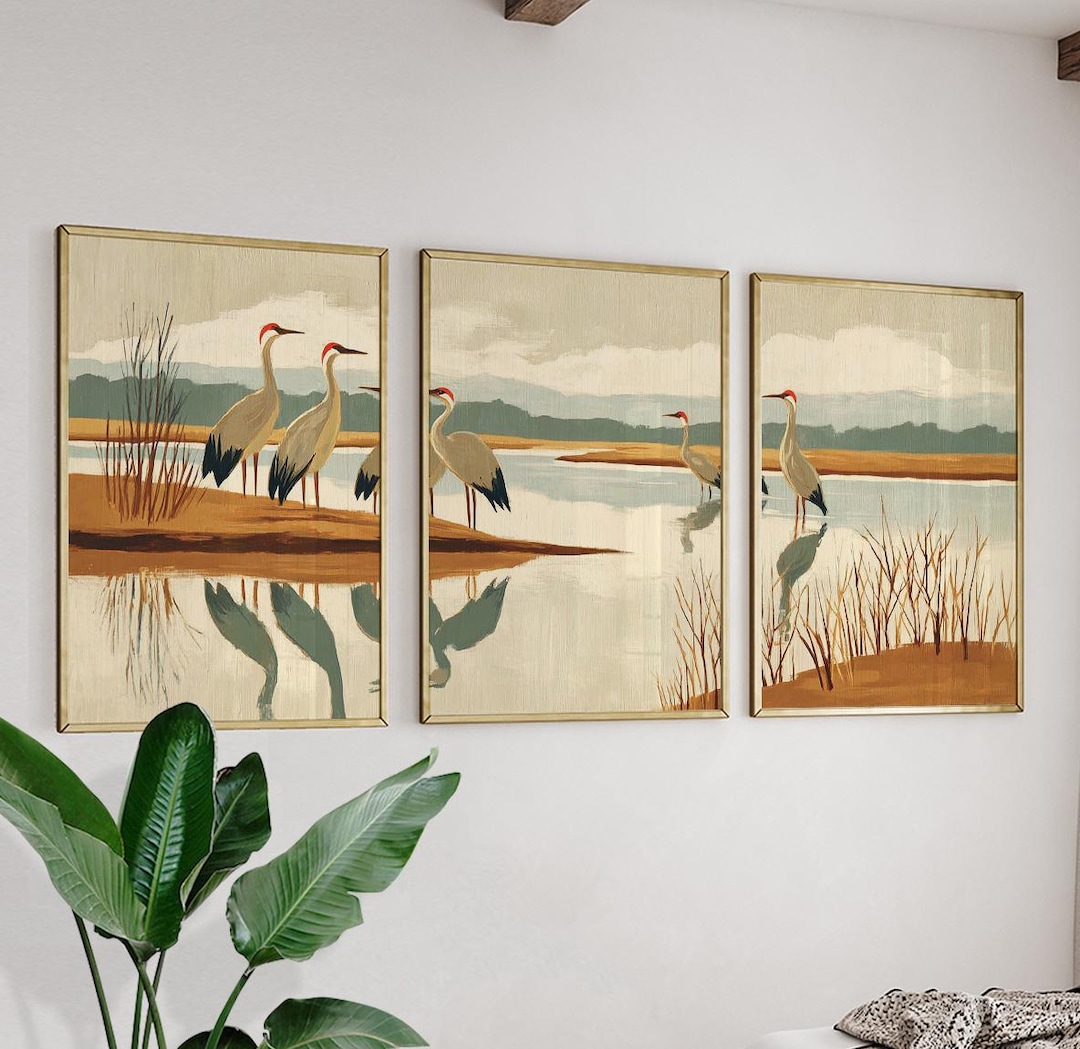 Crane Bird Poster Set of 3 | Minimal Wetland Wall Art | Nature ...