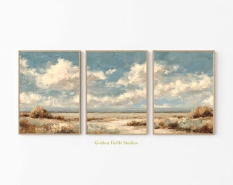 Desert Landscape Print Set: Southwestern Triptych Wall Art, Blue Sky & Sagebrush