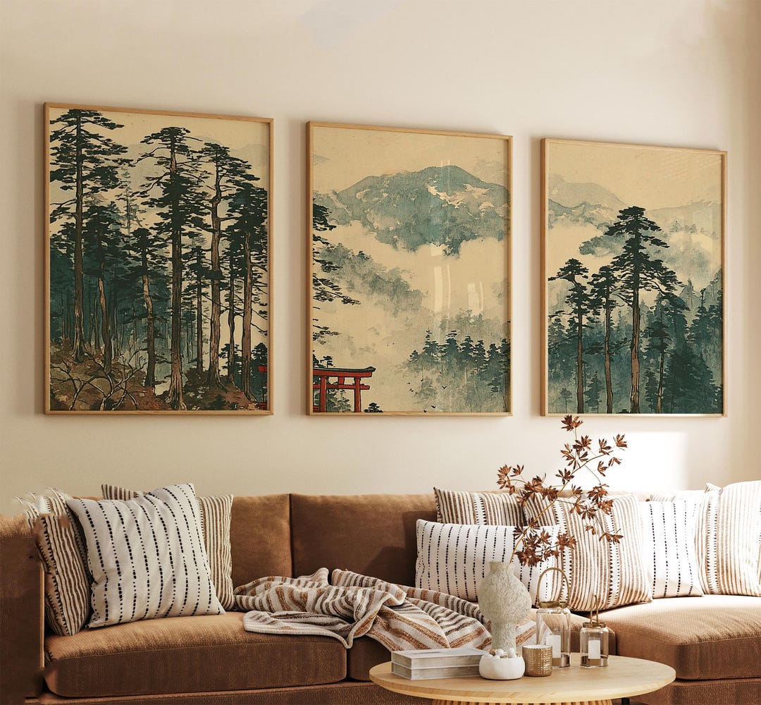 Misty Mountain Forest Poster Set of 3 | Vintage Landscape Wall Art ...