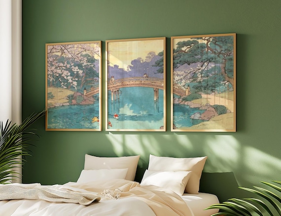 Kanazawa Garden Bridge Poster Set | Japanese Cherry Blossom Lake
