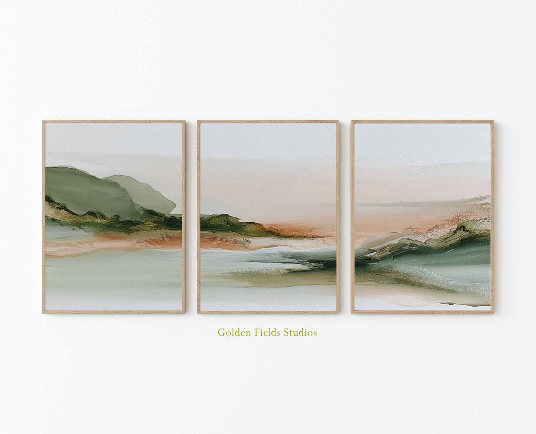Abstract Landscape Print Set: Earth Tone Minimalist Wall Art Triptych ...