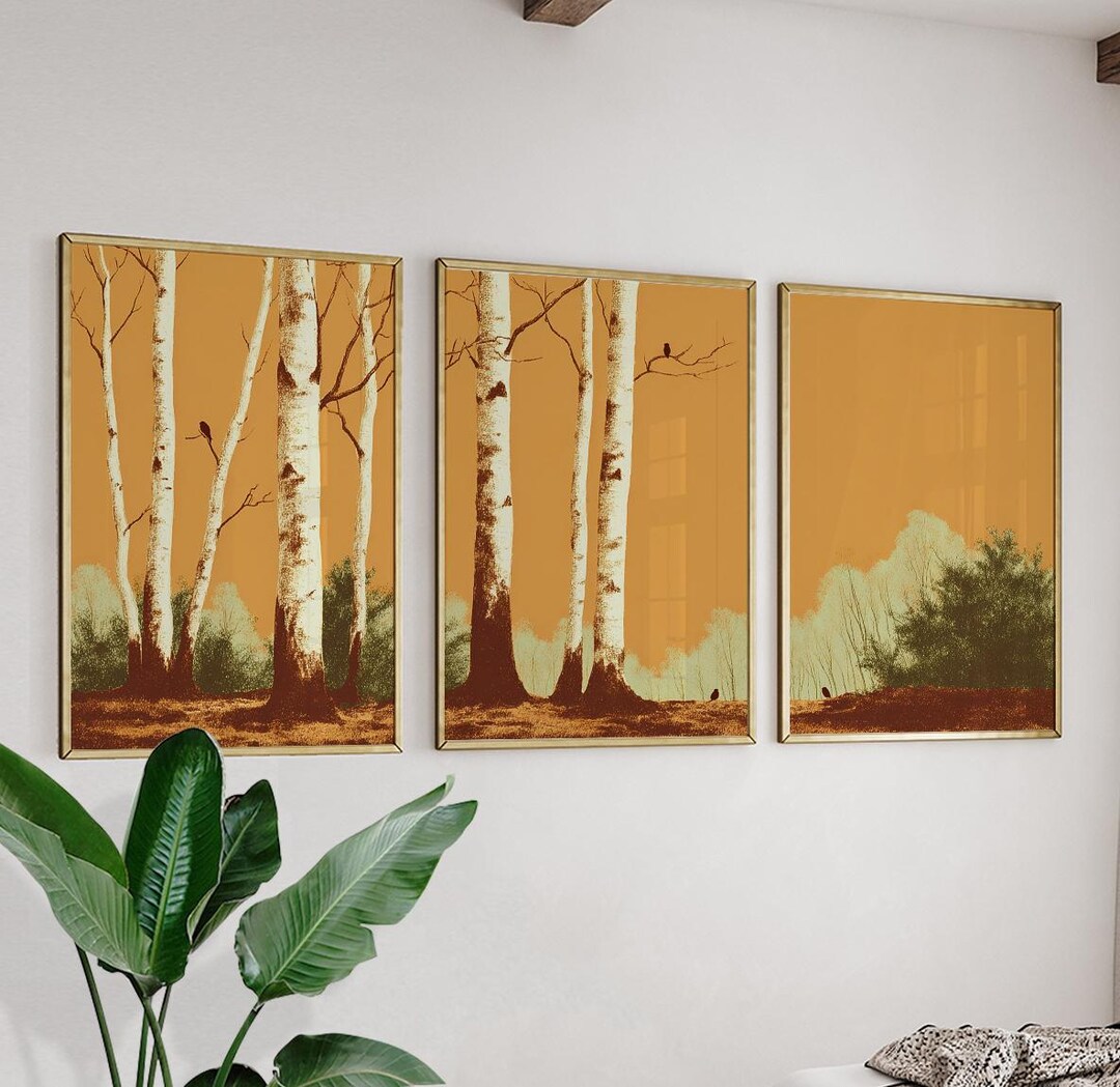 Birch Forest Wall Art Posters Set of 3 | Autumn Woodland Tree Prints ...