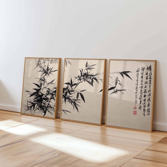 Asiatisch Bambus Wand Kunst Drucke: Vintage Tusche Pinsel Kalligraphie,  3er-Set - Etsy sterreich