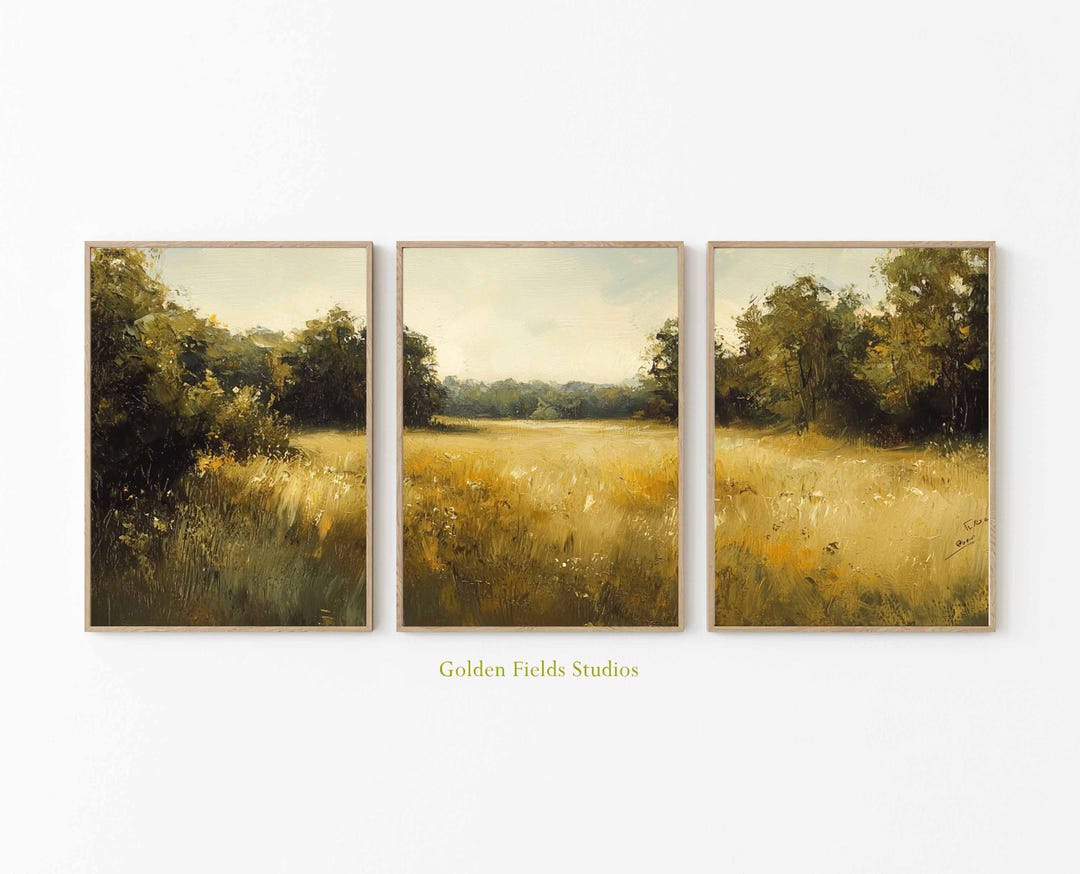 Golden Field Wall Art Set of 3 – Autumn Meadow Triptych Prints | Rustic ...