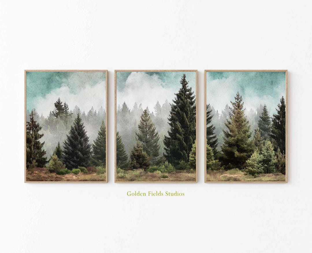 Pine Forest Posters Set of 3 | Green Nature Wall Art | Minimal Woodland ...