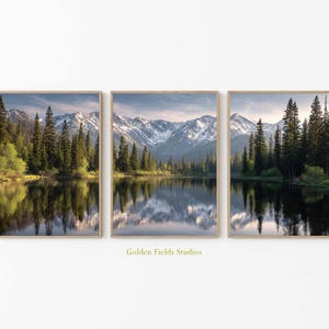 Mountain Lake Poster Set of 3, Alpine Landscape Wall Art, Nature Reflection Print, Forest Lake Photography, Scandinavian Home Decor