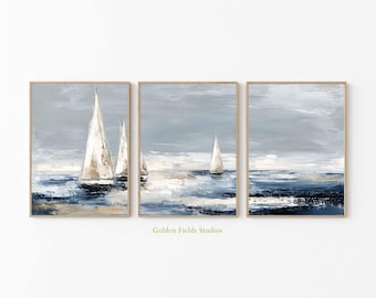 Nautical Sailboat Poster Set of 3: Abstract Coastal Wall Art