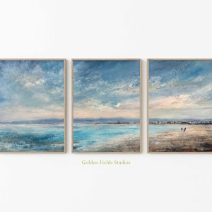 Ocean Seascape Wall Art, Set of 3 Prints, Coastal Beach Poster, Vintage Style Art, Blue Sea Wall Decor, Unframed Nautical Prints