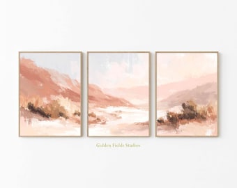 Zestaw 3 plakatów „Blush Desert”: Boho górski krajobraz na ścianę