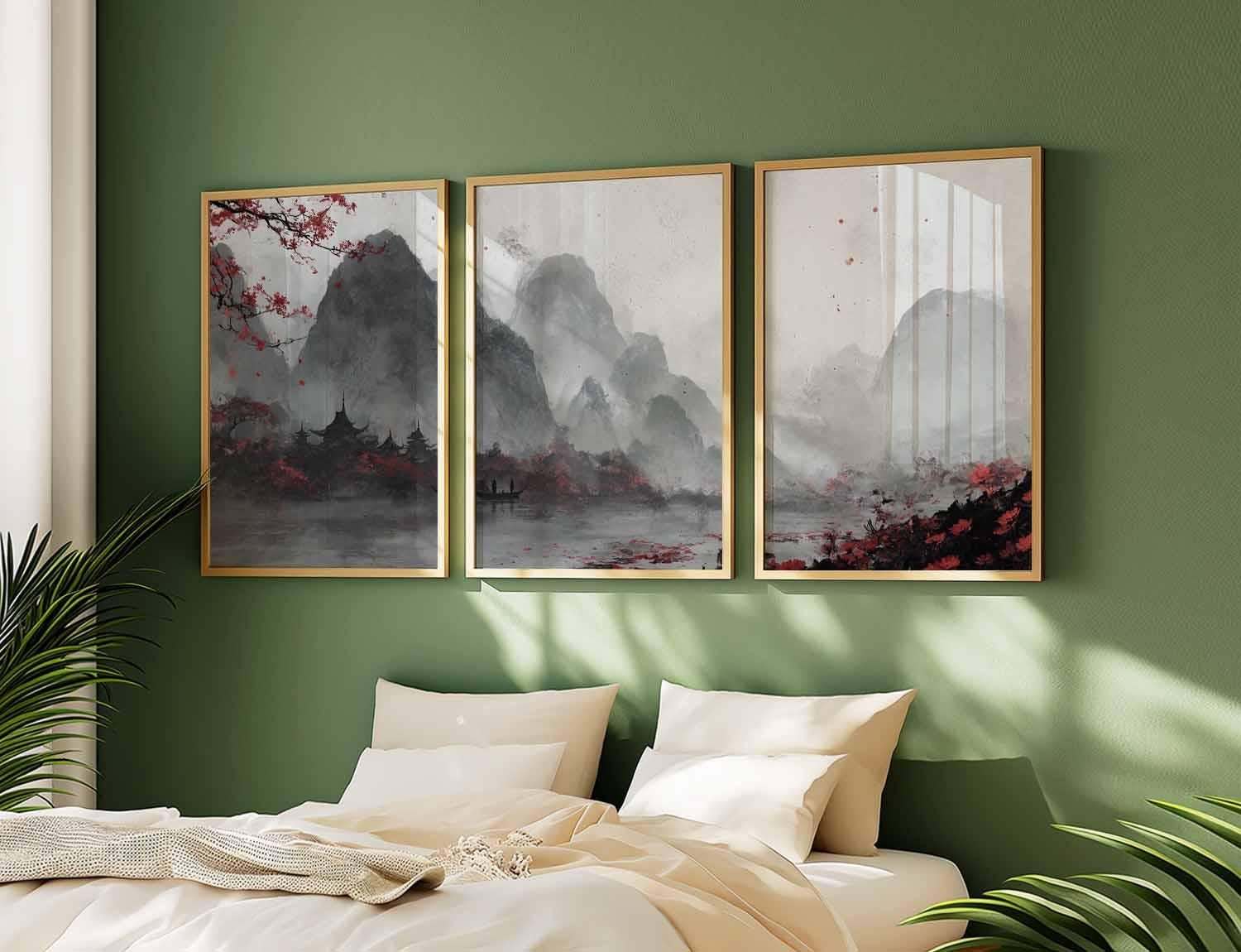 Japanese Ink Landscape Triptych: Zen Mountain Art Print - Etsy