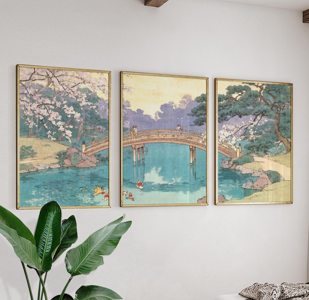 グラフィックアート Biwako360°(spring) Kanazawa Garden Bridge Poster Set | Japanese Cherry Blossom Lake