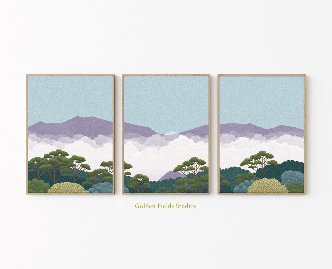 Misty Mountain Forest Poster Set of 3 | Minimalist Landscape Wall Art ...
