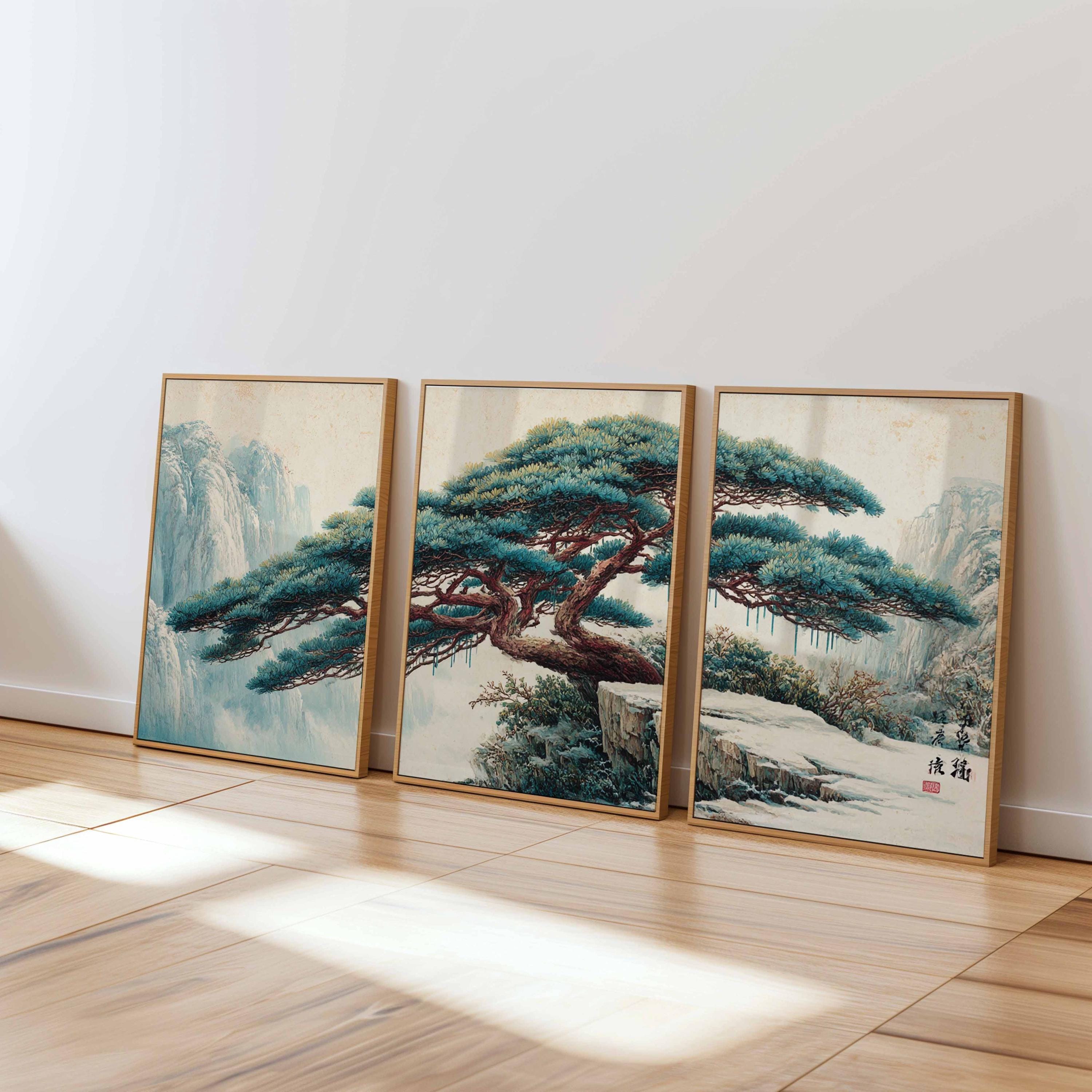 中国美術 峨眉山遠景布絵　額あり 中国の山の風景画プリントセット：禅の水墨画、東洋の壁画 - Etsy 日本