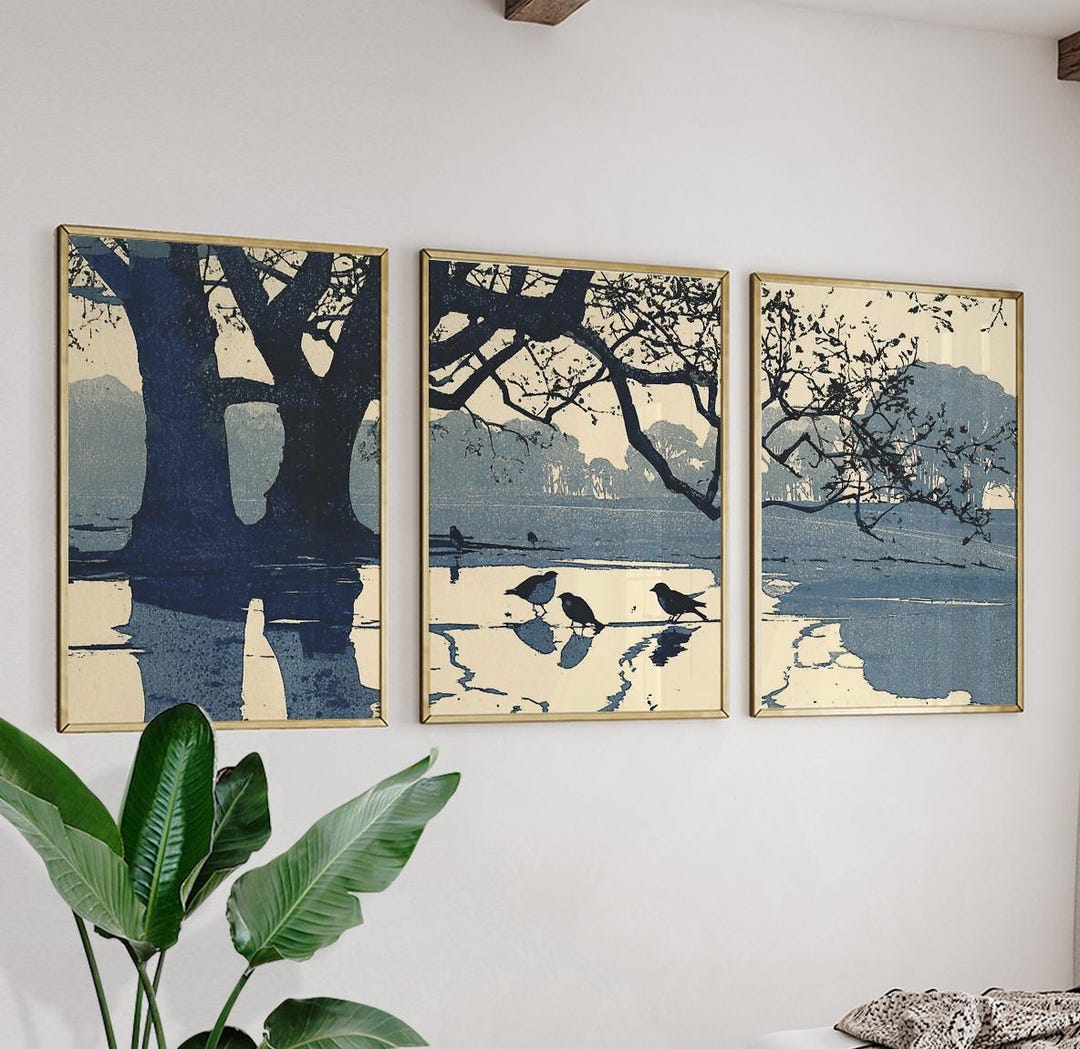 Blue Woodland Tree Poster Set of 3 | Nature Forest Wall Art | Minimal ...