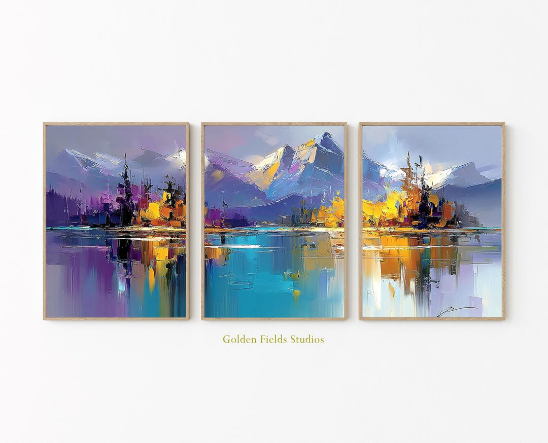 Canadian Rockies Poster Set of 3, Abstract Mountain Lake Wall Art ...