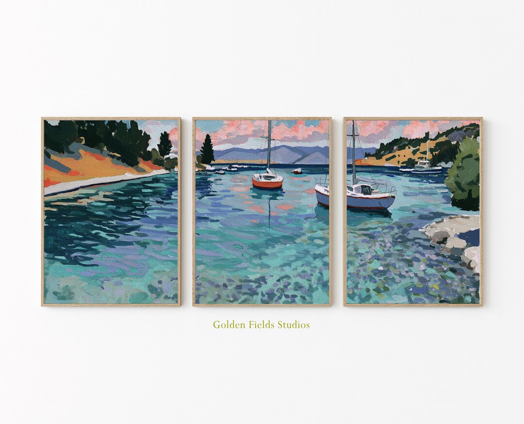 Mediterranean Sailboat Poster Set of 3 | Coastal Cove Wall Art ...