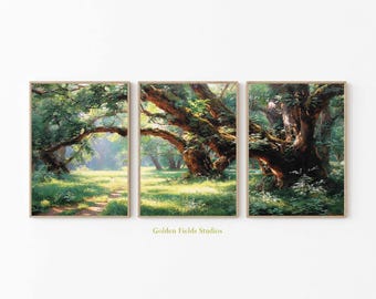 Láminas artísticas del Bosque Encantado: Paisaje boscoso caprichoso, decoración rústica para el hogar