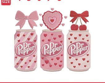 Valentine Dr Pepper Machine Embroidery File, Coquette Bow Valentine Soda Embroidered Design, Instant Download
