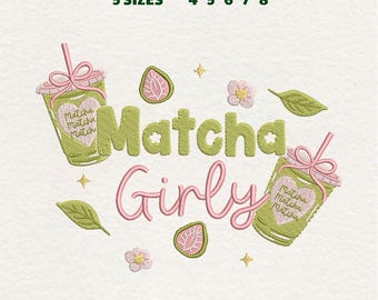 Matcha jordgubbskopp broderifil, Girly Coquette Design (digital nedladdning)