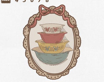 Thrifted Pyrex Dishes Machine Embroidery File, Coquette Granny Cottagecore Oval Frame (Instant Download)