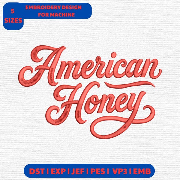 Archivo de bordado a máquina "Miel Americana", diseño del 4 de julio (descarga instantánea)