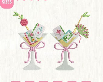 Mahjong Martini Bow Machine Embroidery File, Mahjong Lovers Design (Instant Download)