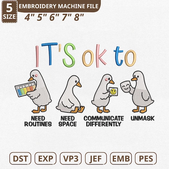 It's Okay To Silly Goose Machine Embroidery File, Special Education Design (Instant Download)