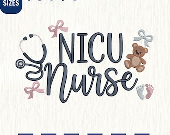 Nicu Nurse Bear Maschinenstickdatei, Coquette Bow Design (Instant Download)