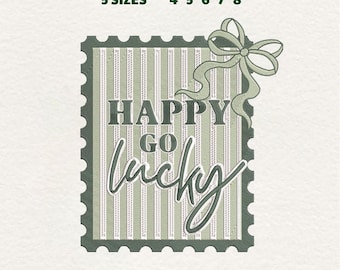 Happy Go Lucky Stamp Machine Embroidery File, Coquette Bow Embroidered File, St. Patrick'S Day Digital, Instant Download