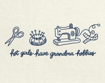 Grandma Hobbies Machine Embroidery File, Sewing Tools Design (Instant Download)