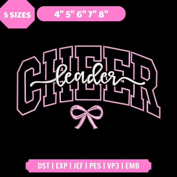 Cheer Leader Machine Embroidery File, Coquette Bow Embroidered File, Sport Season Digital, Instant Download