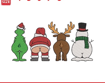 Green Monster Santa Reindeer Snowman Butt Embroidery File, We Wish You Nothing But Merry Christmas Embroidered Design, Instant Download