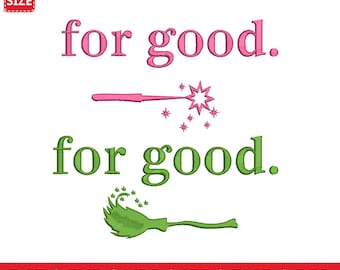 Broomstick Wand Embroidery Design, Pink Green Set (Digital Download)